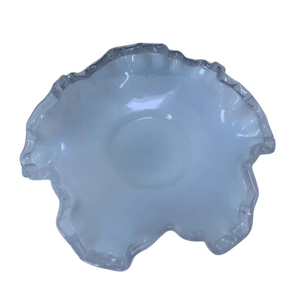 Fenton Style Opalescent Silver Crest White Glass Bonbon Candy Dish Vintage - Picture 5 of 11